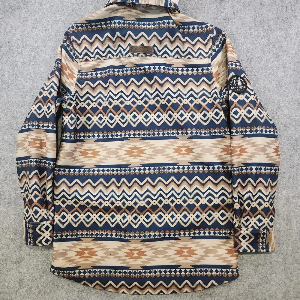 Saga Outerwear Jacket Mens Medium Aztec‎ Print Hooded Snowboard Ski Tan Navy
